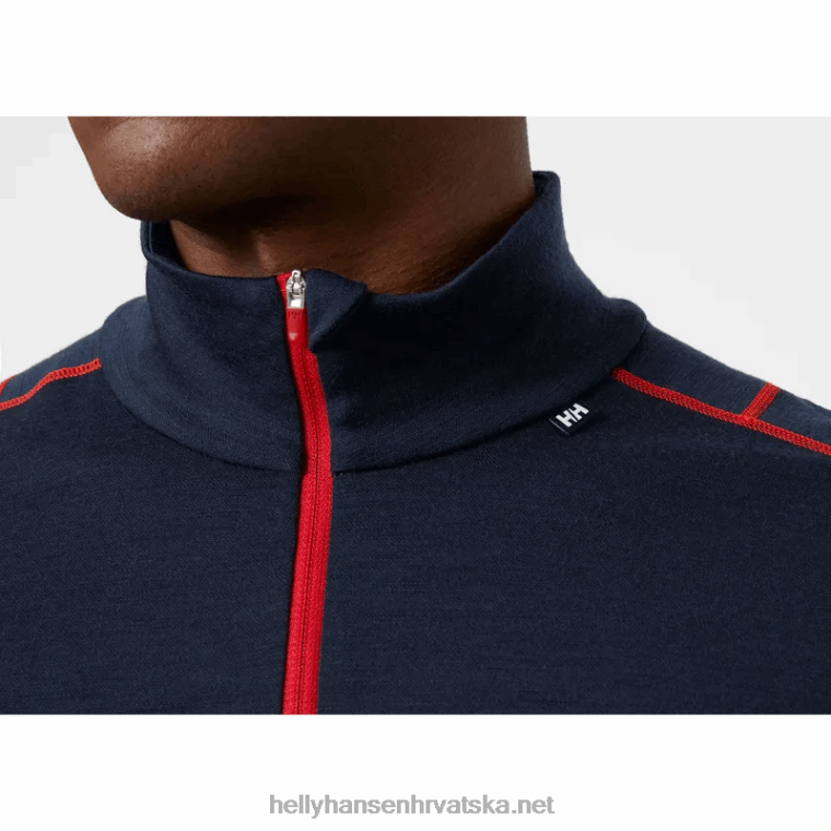J0HV1093 muški lifa merino lagani 2-u-1 osnovni sloj s poluzatvaračem muškarci Helly-Hansen crno