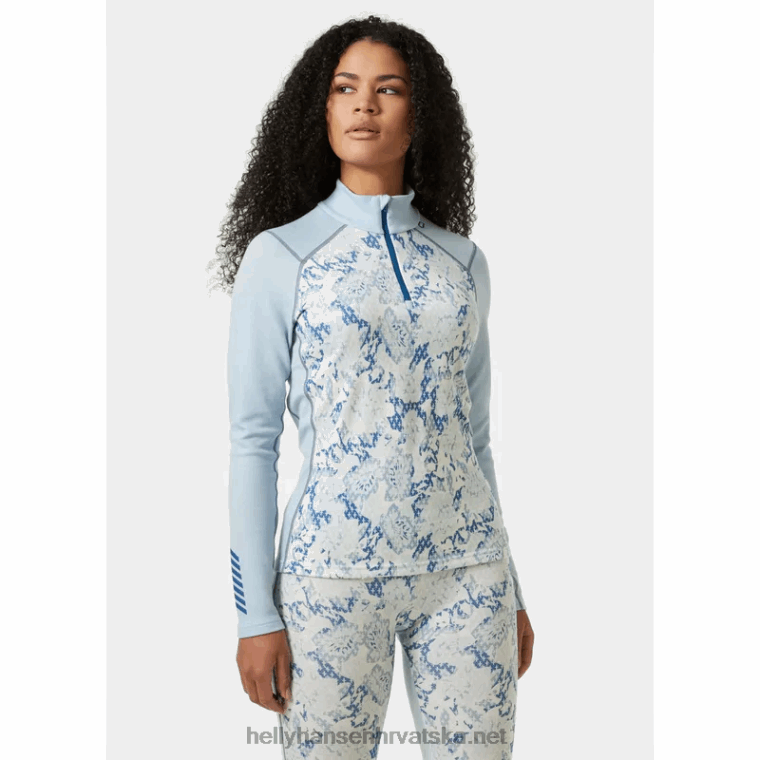 J0HV2063 ženska lifa merino srednje težine 2-u-1 grafički bazni sloj s pola patentnim zatvaračem žene Helly-Hansen crno