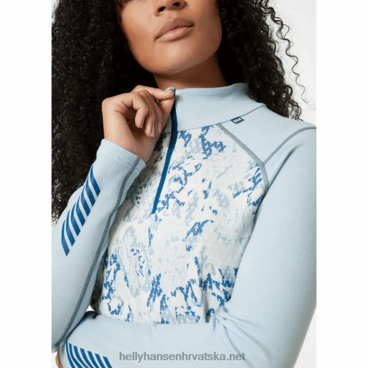 J0HV2063 ženska lifa merino srednje težine 2-u-1 grafički bazni sloj s pola patentnim zatvaračem žene Helly-Hansen crno